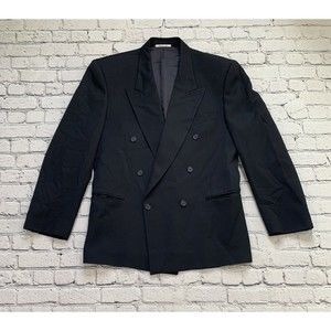 Paolo Vista Made In Italy Men's Navy Double Breasted Blazer 44R Super 120's Wool